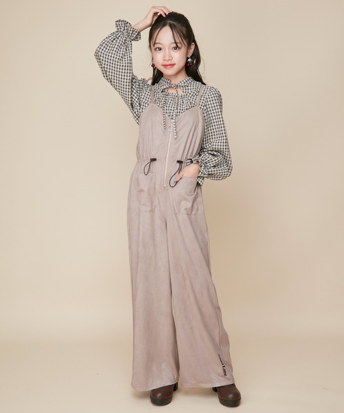 JENNI love（ジェニィラブ）の「フロントZIPロングサロペ（サロペット/オーバーオール・キッズ・ベージュ/カーキ・130cm/140cm/150cm/160cm）」の6枚目の写真