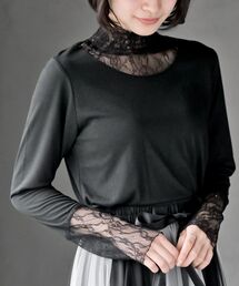 ギャザーレースネックカットソー
