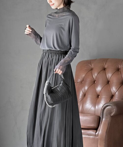 rps（アールピーエス）の「ギャザーレースネックカットソー（Tシャツ/カットソー・レディース・アイボリー/ブラック/グレイッシュブルー/ピンク/グレイッシュベージュ/チャコールグレー・フリー）」の8枚目の写真