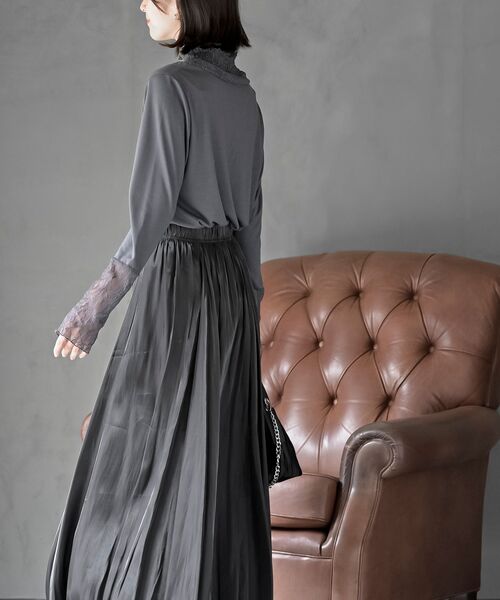 rps（アールピーエス）の「ギャザーレースネックカットソー（Tシャツ/カットソー・レディース・アイボリー/ブラック/グレイッシュブルー/ピンク/グレイッシュベージュ/チャコールグレー・フリー）」の9枚目の写真