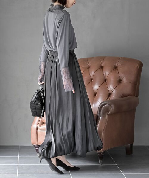 rps（アールピーエス）の「ギャザーレースネックカットソー（Tシャツ/カットソー・レディース・アイボリー/ブラック/グレイッシュブルー/ピンク/グレイッシュベージュ/チャコールグレー・フリー）」の10枚目の写真