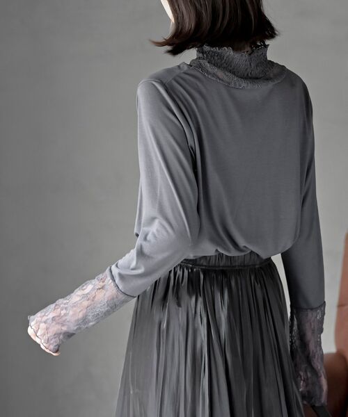 rps（アールピーエス）の「ギャザーレースネックカットソー（Tシャツ/カットソー・レディース・アイボリー/ブラック/グレイッシュブルー/ピンク/グレイッシュベージュ/チャコールグレー・フリー）」の13枚目の写真