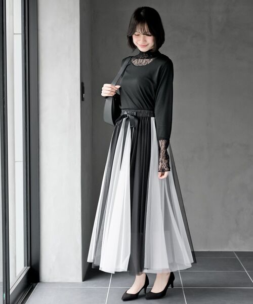 rps（アールピーエス）の「ギャザーレースネックカットソー（Tシャツ/カットソー・レディース・アイボリー/ブラック/グレイッシュブルー/ピンク/グレイッシュベージュ/チャコールグレー・フリー）」の17枚目の写真