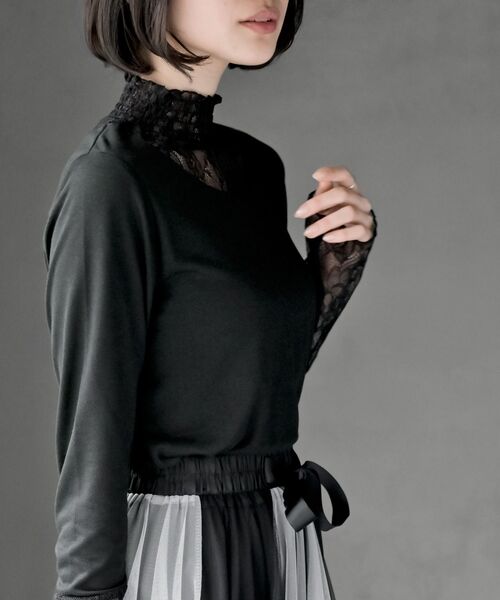 rps（アールピーエス）の「ギャザーレースネックカットソー（Tシャツ/カットソー・レディース・アイボリー/ブラック/グレイッシュブルー/ピンク/グレイッシュベージュ/チャコールグレー・フリー）」の22枚目の写真