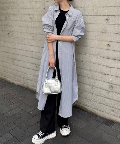 美品★Curensology｜定価3万 ＜＆RC＞タイプライターシャツワンピース シャツワンピース ロングシャツ ワンピース ミディアム丈 長袖