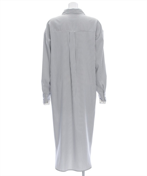 clear（クリア）の「【低身長用サイズ有】ストライプ長袖シャツワンピース [大人 カジュアル 着回し力抜群]≪再入荷≫（ワンピース・レディース・ブルー/ブラック・F/XS）」の3枚目の写真