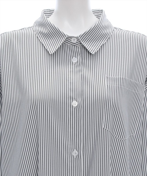 clear（クリア）の「【低身長用サイズ有】ストライプ長袖シャツワンピース [大人 カジュアル 着回し力抜群]≪再入荷≫（ワンピース・レディース・ブルー/ブラック・F/XS）」の4枚目の写真