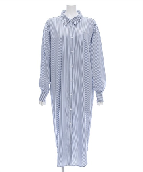 clear（クリア）の「【低身長用サイズ有】ストライプ長袖シャツワンピース [大人 カジュアル 着回し力抜群]≪再入荷≫（ワンピース・レディース・ブルー/ブラック・F/XS）」の7枚目の写真