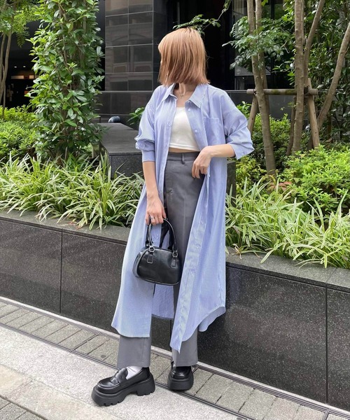 clear（クリア）の「【低身長用サイズ有】ストライプ長袖シャツワンピース [大人 カジュアル 着回し力抜群]≪再入荷≫（ワンピース・レディース・ブルー/ブラック・F/XS）」の9枚目の写真