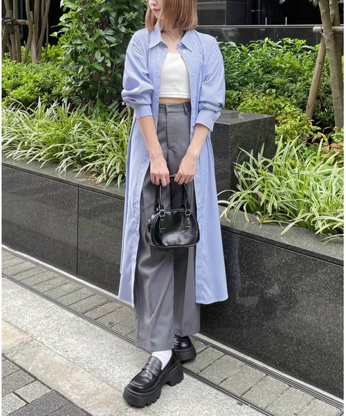 clear（クリア）の「【低身長用サイズ有】ストライプ長袖シャツワンピース [大人 カジュアル 着回し力抜群]≪再入荷≫（ワンピース・レディース・ブルー/ブラック・F/XS）」の10枚目の写真