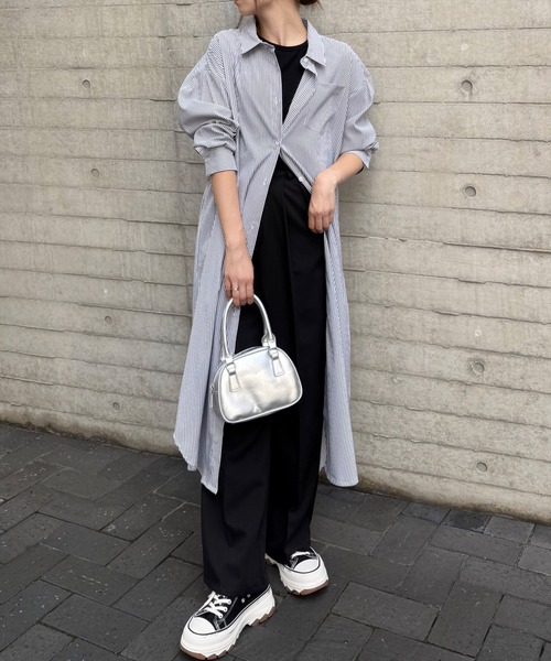 clear（クリア）の「【低身長用サイズ有】ストライプ長袖シャツワンピース [大人 カジュアル 着回し力抜群]≪再入荷≫（ワンピース・レディース・ブルー/ブラック・F/XS）」の16枚目の写真