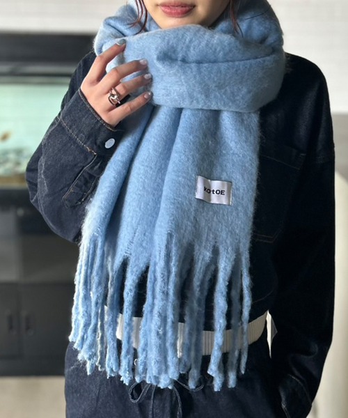 UNISEX】 10色展開 カラーボリュームマフラー フリンジ 無地（マフラー