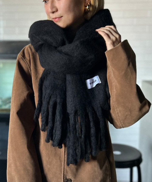 セール】【UNISEX】 10色展開 カラーボリュームマフラー フリンジ 無地