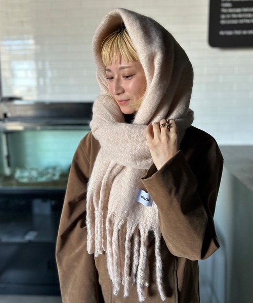 セール】【UNISEX】 10色展開 カラーボリュームマフラー フリンジ 無地