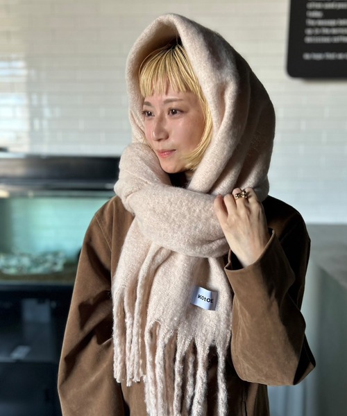 セール】【UNISEX】 10色展開 カラーボリュームマフラー フリンジ 無地