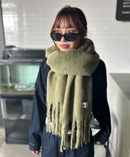 セール】【UNISEX】 10色展開 カラーボリュームマフラー フリンジ 無地