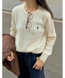 Re:EDIT | [U.S. POLO ASSN.][別注]ワンポイント刺繍ケーブルニットトップス(ニット/セーター)