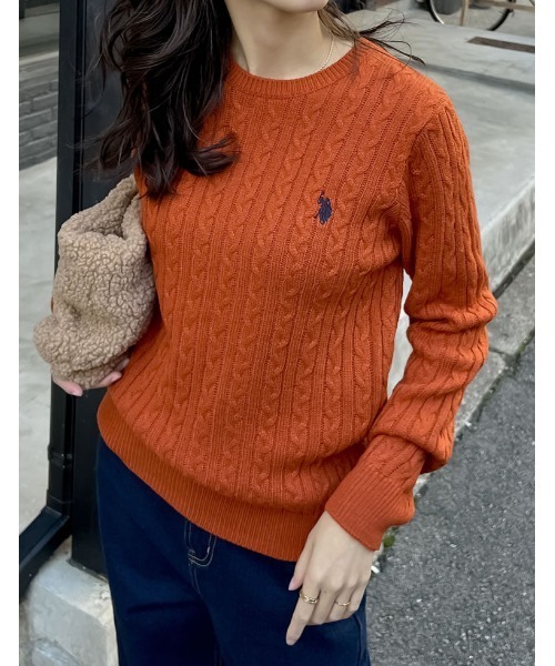 ニット セーター 「新色追加」「U.S. POLO ASSN.」「別注」ワンポイント刺繍ケーブルニットトップス レディース U.S. POLO ASSN. ニット セーター 「新色追加」「U.S.POLO ASSN