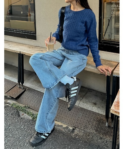 Re:EDIT（リエディ）の「[新色追加][U.S. POLO ASSN.][別注]ワンポイント刺繍ケーブルニットトップス（ニット/セーター・レディース・ブルー/グレー/ホワイト/ブラック/ベージュ/オレンジ・LARGE/MEDIUM）」の10枚目の写真