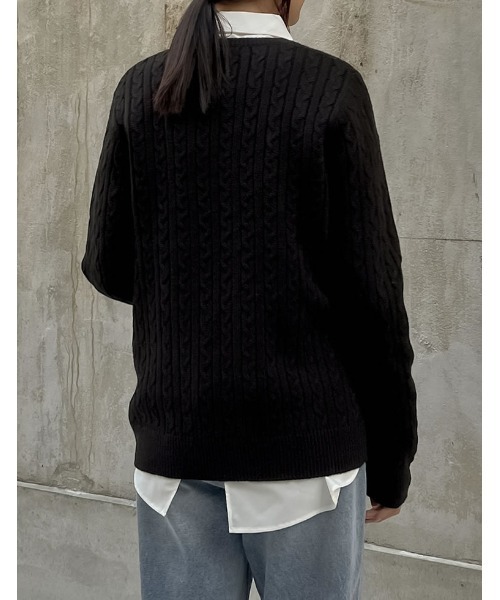 Re:EDIT（リエディ）の「[新色追加][U.S. POLO ASSN.][別注]ワンポイント刺繍ケーブルニットトップス（ニット/セーター・レディース・ブルー/グレー/ホワイト/ブラック/ベージュ/オレンジ・LARGE/MEDIUM）」の13枚目の写真