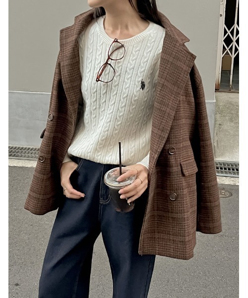 Re:EDIT（リエディ）の「[新色追加][U.S. POLO ASSN.][別注]ワンポイント刺繍ケーブルニットトップス（ニット/セーター・レディース・ブルー/グレー/ホワイト/ブラック/ベージュ/オレンジ・LARGE/MEDIUM）」の19枚目の写真