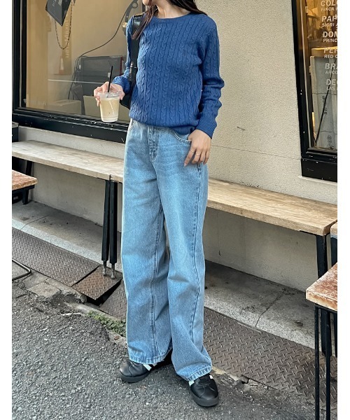 Re:EDIT（リエディ）の「[新色追加][U.S. POLO ASSN.][別注]ワンポイント刺繍ケーブルニットトップス（ニット/セーター・レディース・ブルー/グレー/ホワイト/ブラック/ベージュ/オレンジ・LARGE/MEDIUM）」の7枚目の写真