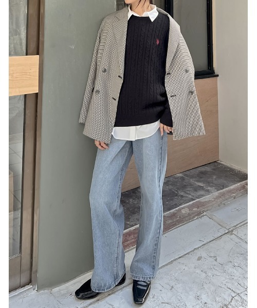 Re:EDIT（リエディ）の「[新色追加][U.S. POLO ASSN.][別注]ワンポイント刺繍ケーブルニットトップス（ニット/セーター・レディース・ブルー/グレー/ホワイト/ブラック/ベージュ/オレンジ・LARGE/MEDIUM）」の15枚目の写真