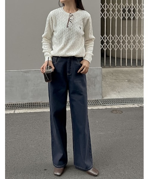 Re:EDIT（リエディ）の「[新色追加][U.S. POLO ASSN.][別注]ワンポイント刺繍ケーブルニットトップス（ニット/セーター・レディース・ブルー/グレー/ホワイト/ブラック/ベージュ/オレンジ・LARGE/MEDIUM）」の17枚目の写真