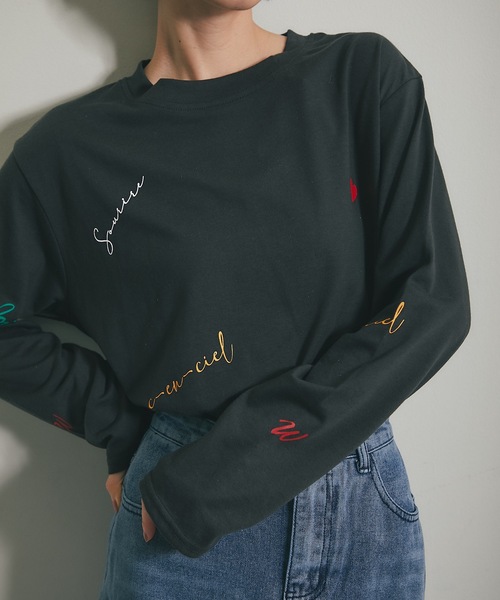 ANOTHER S（アナザーエス）の「マルチロゴプリントロングTシャツ（Tシャツ/カットソー・レディース・チャコールグレー/オフホワイト・M）」の18枚目の写真