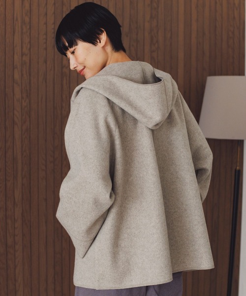 studio CLIP（スタディオクリップ）の「ニードルパンチフーディコート[プチ・プラスサイズあり]（ノーカラーコート・レディース・ライトグレー/ライトブルー/ベージュ・FREE/PF/ﾌﾘｰ(L)）」の10枚目の写真