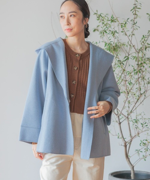 studio CLIP（スタディオクリップ）の「ニードルパンチフーディコート[プチ・プラスサイズあり]（ノーカラーコート・レディース・ライトグレー/ライトブルー/ベージュ・FREE/PF/ﾌﾘｰ(L)）」の13枚目の写真