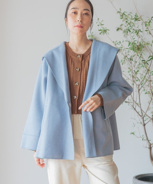 studio CLIP（スタディオクリップ）の「ニードルパンチフーディコート[プチ・プラスサイズあり]（ノーカラーコート・レディース・ライトグレー/ライトブルー/ベージュ・FREE/PF/ﾌﾘｰ(L)）」の14枚目の写真