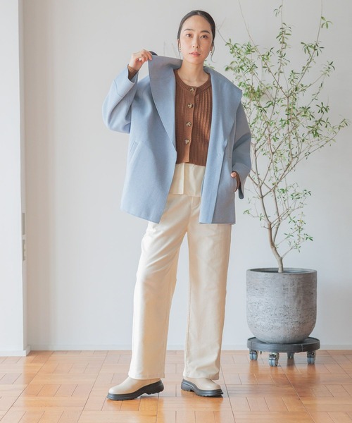 studio CLIP（スタディオクリップ）の「ニードルパンチフーディコート[プチ・プラスサイズあり]（ノーカラーコート・レディース・ライトグレー/ライトブルー/ベージュ・FREE/PF/ﾌﾘｰ(L)）」の16枚目の写真