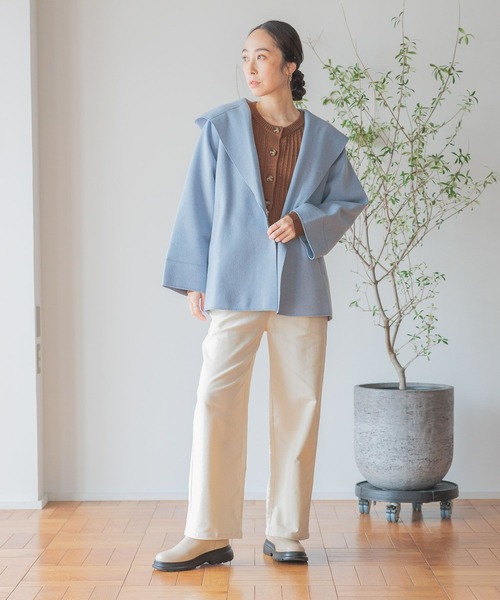 studio CLIP（スタディオクリップ）の「ニードルパンチフーディコート[プチ・プラスサイズあり]（ノーカラーコート・レディース・ライトグレー/ライトブルー/ベージュ・FREE/PF/ﾌﾘｰ(L)）」の17枚目の写真