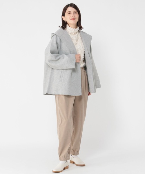 studio CLIP（スタディオクリップ）の「ニードルパンチフーディコート[プチ・プラスサイズあり]（ノーカラーコート・レディース・ライトグレー/ライトブルー/ベージュ・FREE/PF/ﾌﾘｰ(L)）」の20枚目の写真