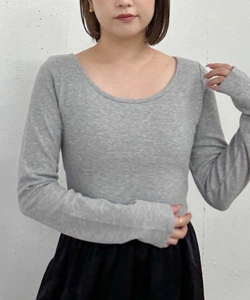 archives（アルシーヴ）の「カップ付クロップドテレコＴＯＰＳ（Tシャツ/カットソー・レディース・オフホワイト/グレー/ブラック・MEDIUM）」の16枚目の写真