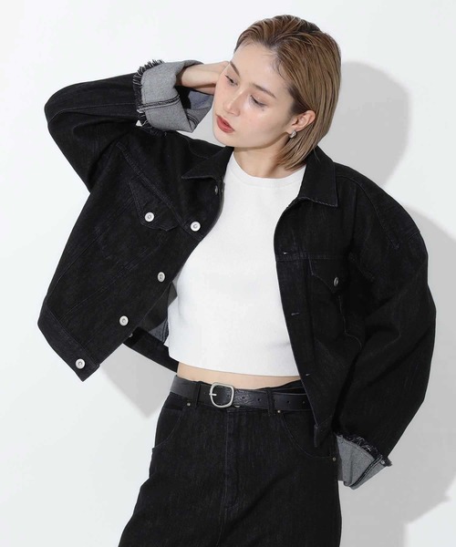 Gready Brilliant（グレディブリリアン）の「デニムフリンジGジャン（デニムジャケット・レディース・ブラック/キナリ・FREE）」の17枚目の写真