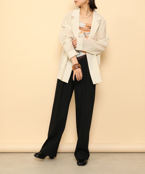 en CAnAF（エンカナフ）の「シアー テーラード ジャケット（テーラードジャケット・レディース・アイボリー/ベージュ/ブラック・L/M）」の21枚目の写真