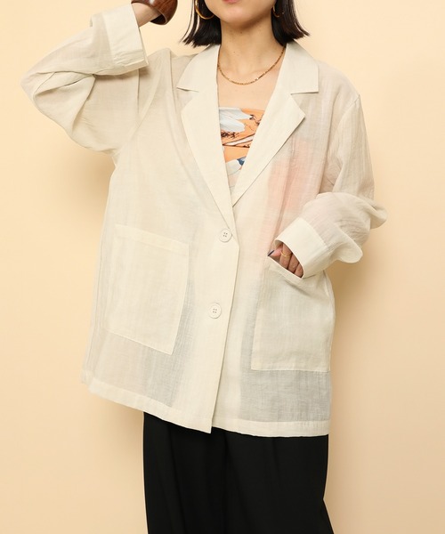 en CAnAF（エンカナフ）の「シアー テーラード ジャケット（テーラードジャケット・レディース・アイボリー/ベージュ/ブラック・L/M）」の19枚目の写真