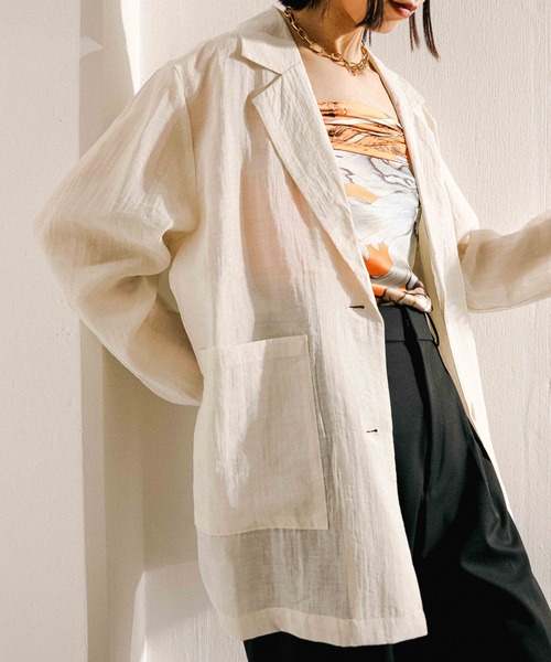 en CAnAF（エンカナフ）の「シアー テーラード ジャケット（テーラードジャケット・レディース・アイボリー/ベージュ/ブラック・L/M）」の5枚目の写真