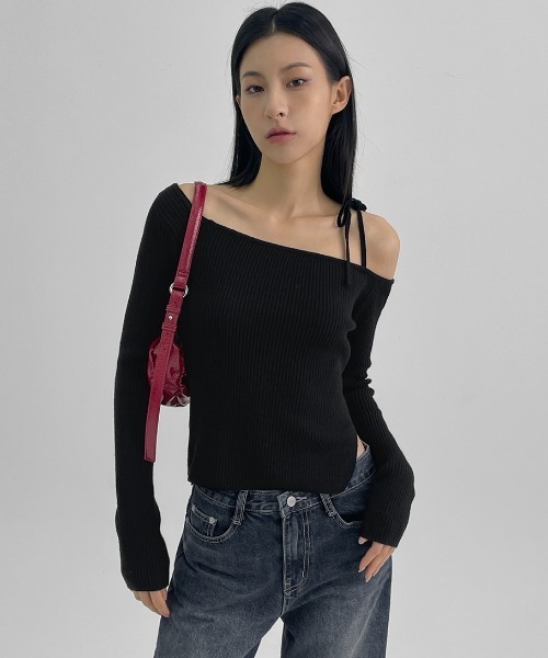 BLACKUP（ブラックアップ）の「[MADE] メイリーリブアンバランスニット（ニット/セーター・レディース・グレー/ブラック・ONESIZE）」の2枚目の写真
