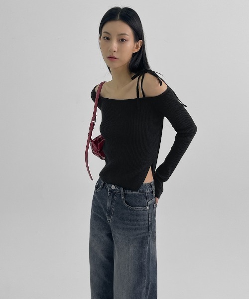 BLACKUP（ブラックアップ）の「[MADE] メイリーリブアンバランスニット（ニット/セーター・レディース・グレー/ブラック・ONESIZE）」の3枚目の写真