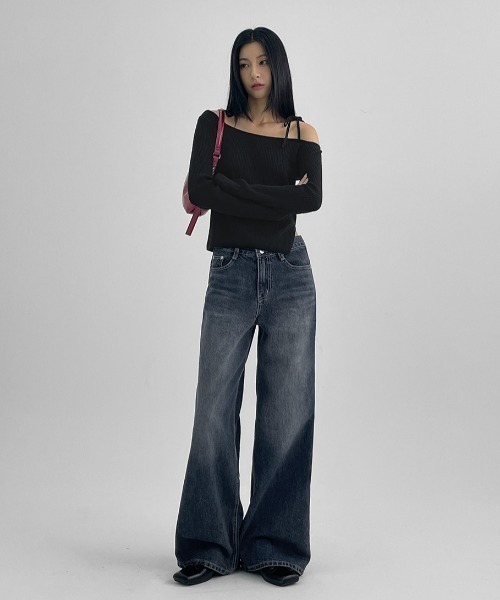BLACKUP（ブラックアップ）の「[MADE] メイリーリブアンバランスニット（ニット/セーター・レディース・グレー/ブラック・ONESIZE）」の4枚目の写真