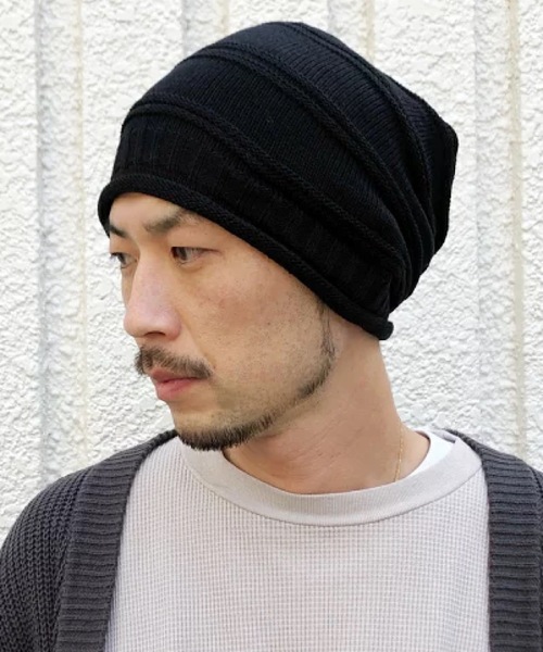 Basiquenti】Line Big Gather Kint Cap（ラインビッグギャザーニット
