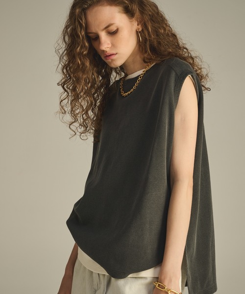 kha:ki(カーキ)の「「KHA:KI / カーキ」 ハニカムスリーブレストップ HONEYCOMB SLEEVELESS TOP(Tシャツ/カットソー・レディース・ブラック/オフホワイト/オレンジ系その他/ライトグリーン・1)」の21枚目の写真