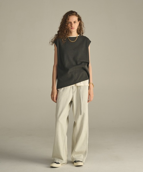 kha:ki(カーキ)の「「KHA:KI / カーキ」 ハニカムスリーブレストップ HONEYCOMB SLEEVELESS TOP(Tシャツ/カットソー・レディース・ブラック/オフホワイト/オレンジ系その他/ライトグリーン・1)」の5枚目の写真