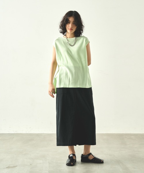kha:ki(カーキ)の「「KHA:KI / カーキ」 ハニカムスリーブレストップ HONEYCOMB SLEEVELESS TOP(Tシャツ/カットソー・レディース・ブラック/オフホワイト/オレンジ系その他/ライトグリーン・1)」の8枚目の写真