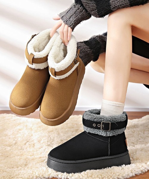 Miniministore(ミニミニストア)の「厚底ムートンブーツ 裏起毛ショートブーツ(ブーツ・レディース・キャメル/ブラック・23.5cm/24.5cm/23.0cm/24.0cm/25.0cm)」の7枚目の写真
