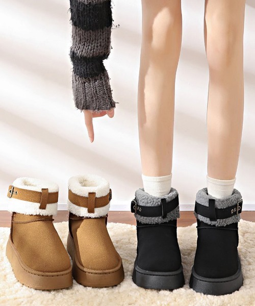 Miniministore(ミニミニストア)の「厚底ムートンブーツ 裏起毛ショートブーツ(ブーツ・レディース・キャメル/ブラック・23.5cm/24.5cm/23.0cm/24.0cm/25.0cm)」の8枚目の写真