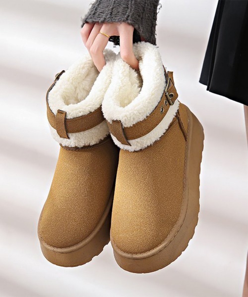 Miniministore(ミニミニストア)の「厚底ムートンブーツ 裏起毛ショートブーツ(ブーツ・レディース・キャメル/ブラック・23.5cm/24.5cm/23.0cm/24.0cm/25.0cm)」の10枚目の写真